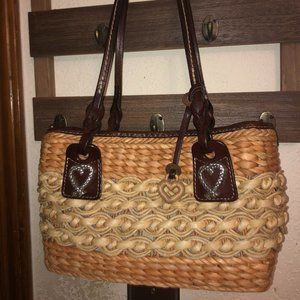 Genuine Brighton Leather Wicker Purse